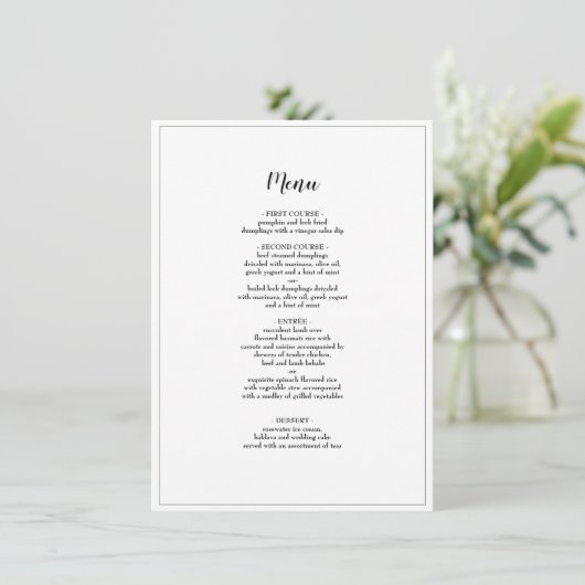 Élégant Script Borders Mariage Dîner Menu (Debout devant)