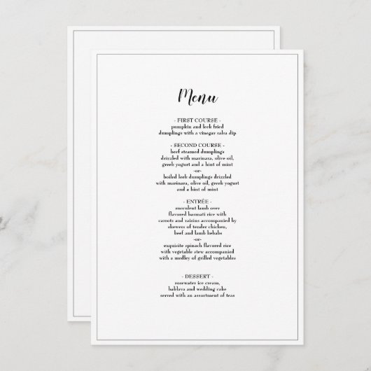 Élégant Script Borders Mariage Dîner Menu (Devant / Derrière)