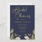 Elegant script botanical gold navy vrijgezellenfee kaart (Voorkant)