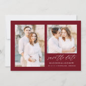 Elegant Script Bourgondië 2 Foto Save The Date (Voorkant)