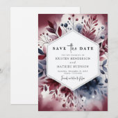 Elegant Script Bourgondië bruiloft Save The Date (Voorkant / Achterkant)