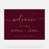 Elegant script Bourgondische gouden minimalistisch Acryl Bord (Voorkant)