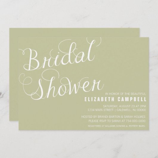 Élégant Script Bridal Shower Invitations (Devant / Derrière)