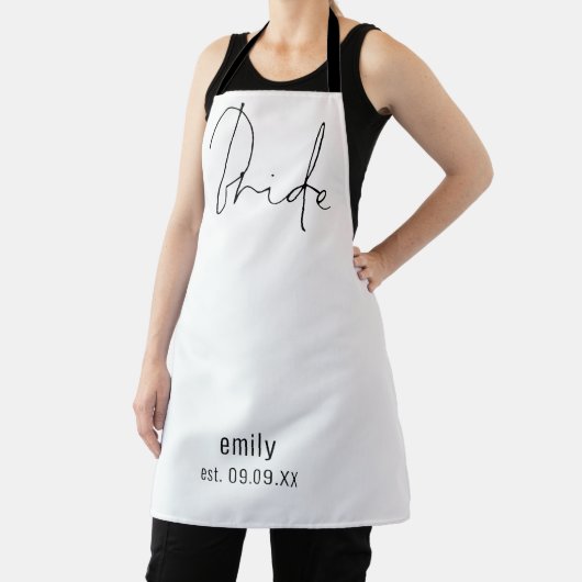 Elegant Script Bride Name Date Black White Apron Schort (Insitu)