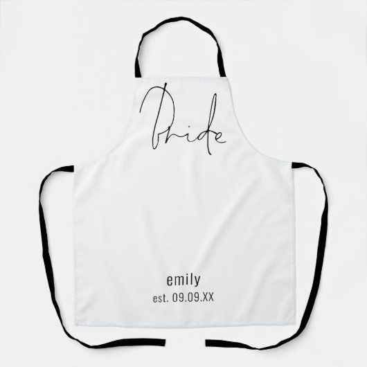 Elegant Script Bride Name Date Black White Apron Schort (Voorkant)