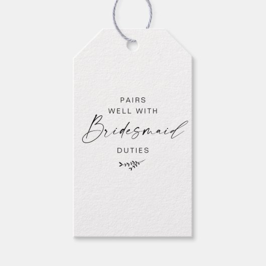 Elegant script bruidsmeisje voorstel botanisch cadeaulabel (Voorkant)