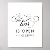 Elegant Script Bruiloft De Bar is Open Dranken Poster (Voorkant)