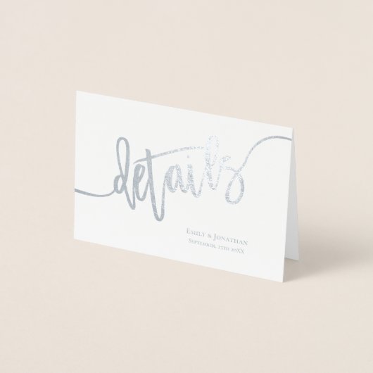 Elegant script bruiloft details behuizing zilver folie kaarten (Voorkant)