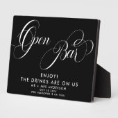 Elegant Script Bruiloft Open Bar Drink Menu Zwart Fotoplaat (Zijkant)
