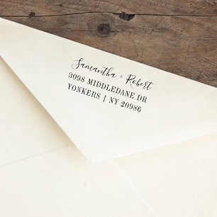 Elegant script bruiloft paar terug adres zelfinktende stempel