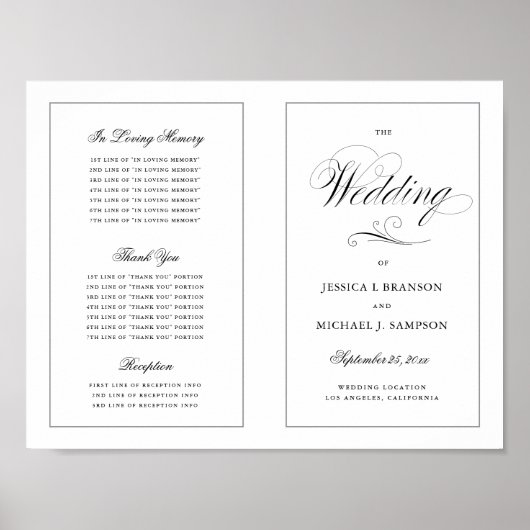 Elegant script bruiloft programma buiten downloade poster (Voorkant)