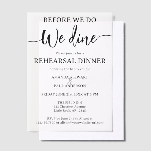 Elegant Script bruiloft repetitie diner Vellum Uitnodigingen (Offset)