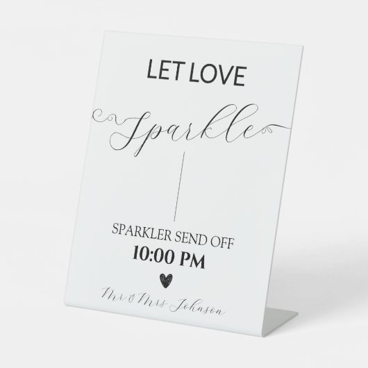 Elegant script bruiloft sparkler reclamebord met voetstuk (Voorkant)