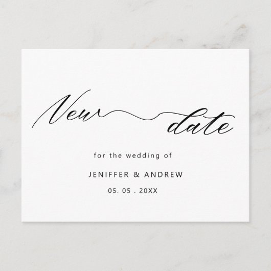 Elegant script bruiloft Verander de datum Briefkaa Briefkaart (Voorkant)