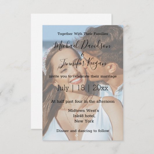 Elegant script bruiloft vervaagde foto uitnodiging (Voorkant / Achterkant)