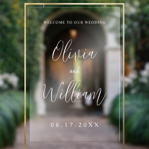 Elegant script bruiloft welkom transparant acryl bord