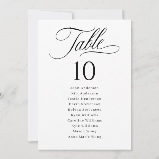 Elegant Script Bruiloft Zitkaarten Tafelnummers (Achterkant)