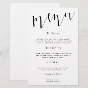 Elegant script bruiloftsmenu in elke kleur binnen