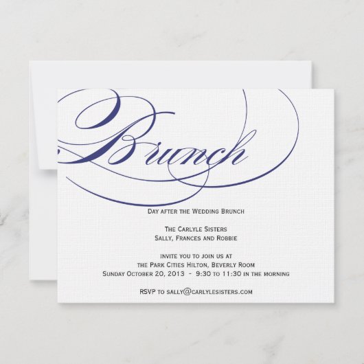 Elegant Script Brunch Invitation - marine Kaart (Voorkant)