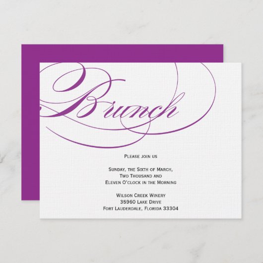 Elegant Script Brunch Invitation - Paars Kaart (Voorkant / Achterkant)