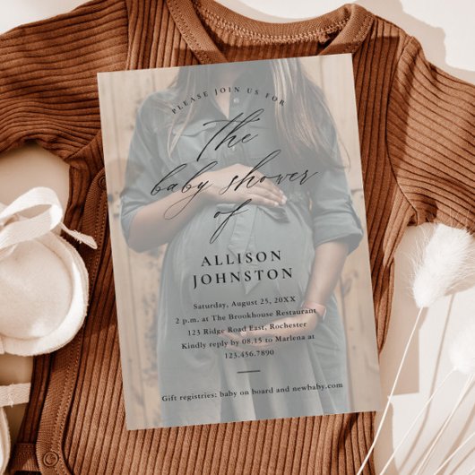 Elegant Script Budget Foto Baby shower Uitnodiging