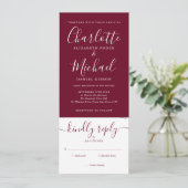 Elegant Script Burgundy all in one Wedding Kaart (Staand voorkant)