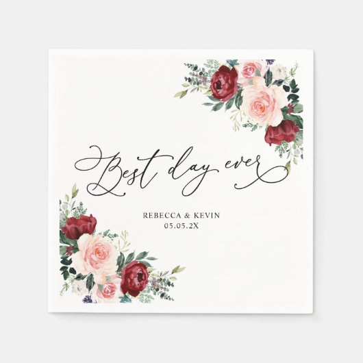 Elegant Script Burgundy Blush Floral Greenery Servet (Voorkant)