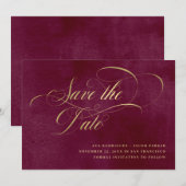 Elegant Script | Burgundy en Goud Save The Date (Voorkant / Achterkant)