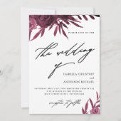 Elegant Script Burgundy Floral Wedding Kaart (Voorkant)