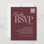 Elegant Script Burgundy Red QR Code Formal Wedding RSVP Kaartje (Voorkant)