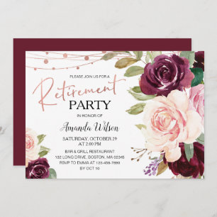 Elegant Script Burgundy Retirement Party Invitatio Kaart