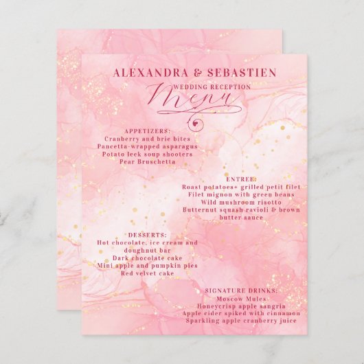 Élégant Script Burgundy Rose Gold Mariage Menu (Devant / Derrière)