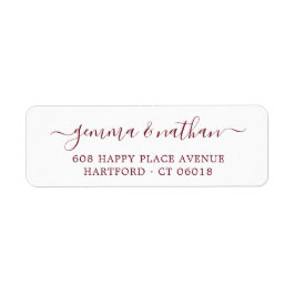 Elegant Script Burgundy Wedding Return Address Etiket