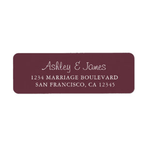 Elegant Script Burgundy Wedding Return Address Etiket