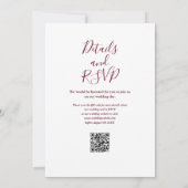 Elegant Script Burgundy Wine QR Code Weddenschap Kaart (Achterkant)
