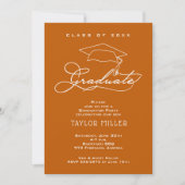 Elegant Script Burnt Oranje Afstuderen Kaart (Voorkant)