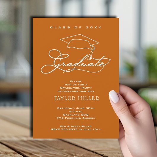Elegant Script Burnt Oranje Afstuderen Kaart