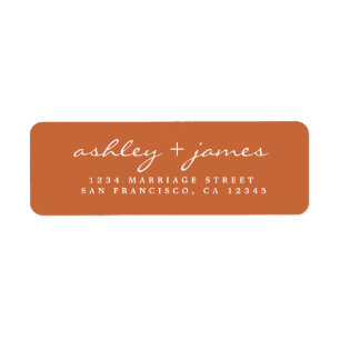 Elegant Script Burnt Sinaasappel Wedding Return Ad Etiket