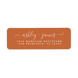 Elegant Script Burnt Sinaasappel Wedding Return Ad Etiket