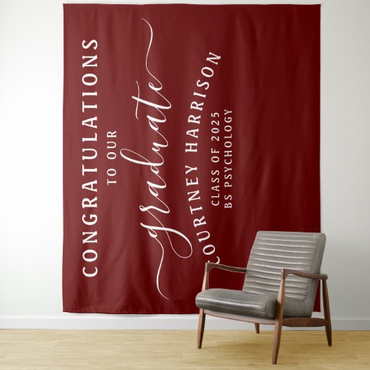 Elegant Script Calligraphy Afstuderen | Maroon Wandkleed (In situ)