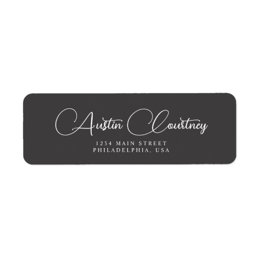 Elegant Script Calligraphy Ash Black en White Etiket (Voorkant)