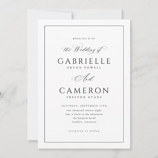 Elegant Script Calligraphy Black and White Wedding Kaart (Voorkant)