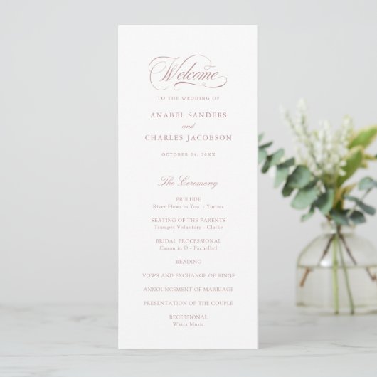 Elegant Script Calligraphy Blush Wedding Program Programma (Staand voorkant)