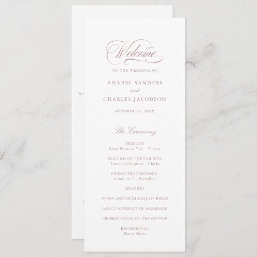 Elegant Script Calligraphy Blush Wedding Program Programma (Voorkant / Achterkant)