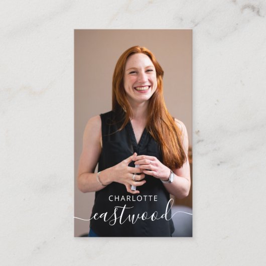 Elegant Script Calligraphy Monogram Logo & Foto Visitekaartje (Voorkant)