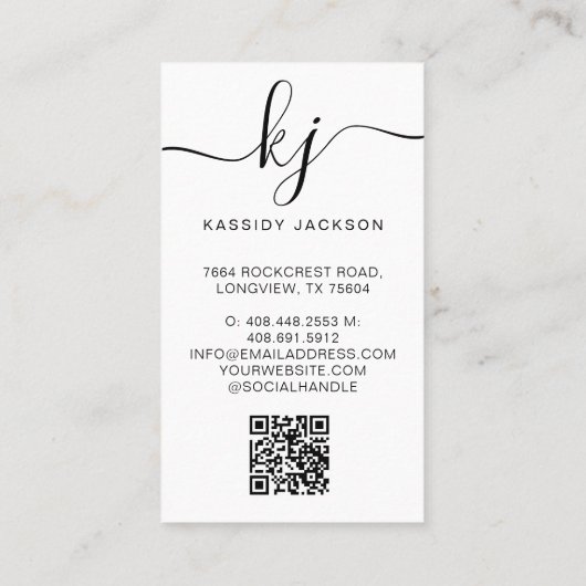 Elegant Script Calligraphy Monogram Logo & QR-code Visitekaartje (Achterkant)