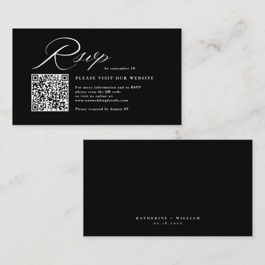 Elegant Script Calligraphy & QR Code Wedding RSVP Informatiekaartje (Voorkant / Achterkant)