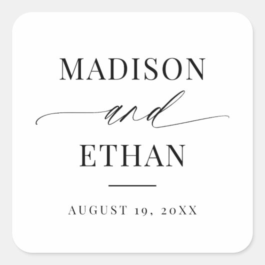 Elegant Script Calligraphy Wedding Favor Vierkante Sticker (Voorkant)
