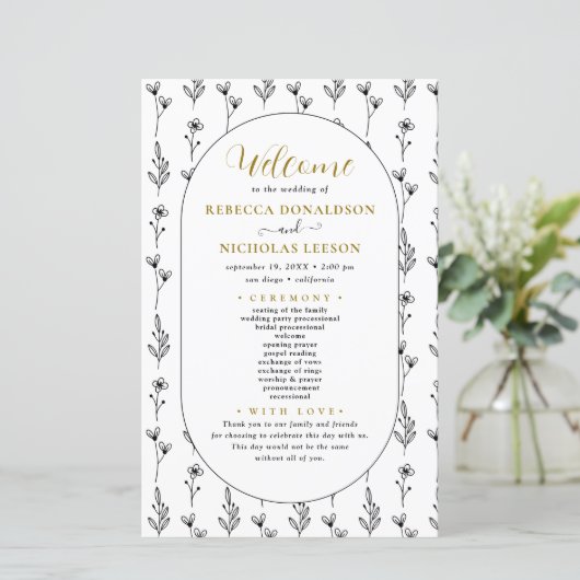 Elegant Script Calligraphy Wedding Program (Staand voorkant)