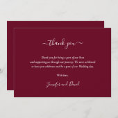 Élégant Script Carte de remerciements Bourgogne (Devant / Derrière)